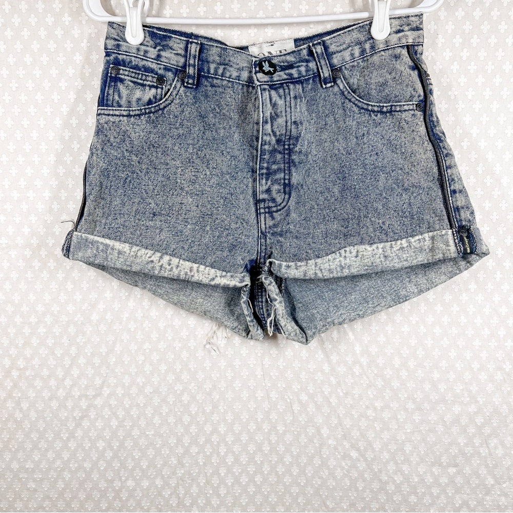 One Teaspoon Blue Acid Wash High Rise Cuffed Shorts